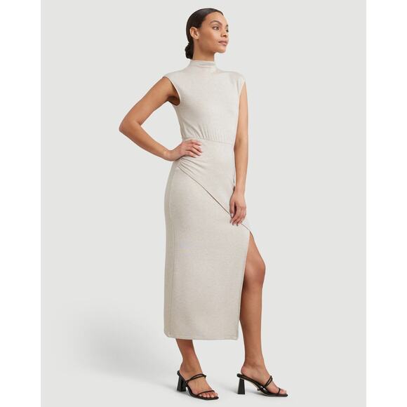 Modern Citizen Dresses & Skirts - Modern Citizen Yimei Side Slit Midi Dress sz XL - Oatmeal (marled Tan Beige)